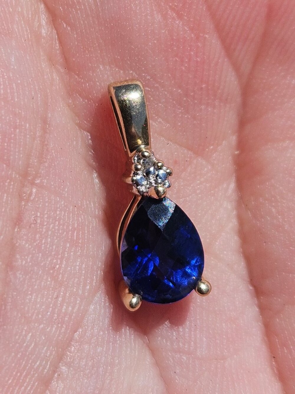 10K Yellow Gold Lab Created Sapphire Teardrop Pendant Charm